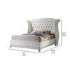 Dini Wingback Queen Bed Crystal Button Tufting White Velvet Upholstery By Casagear Home