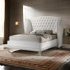 Dini Wingback Queen Bed, Crystal Button Tufting, White Velvet Upholstery By Casagear Home