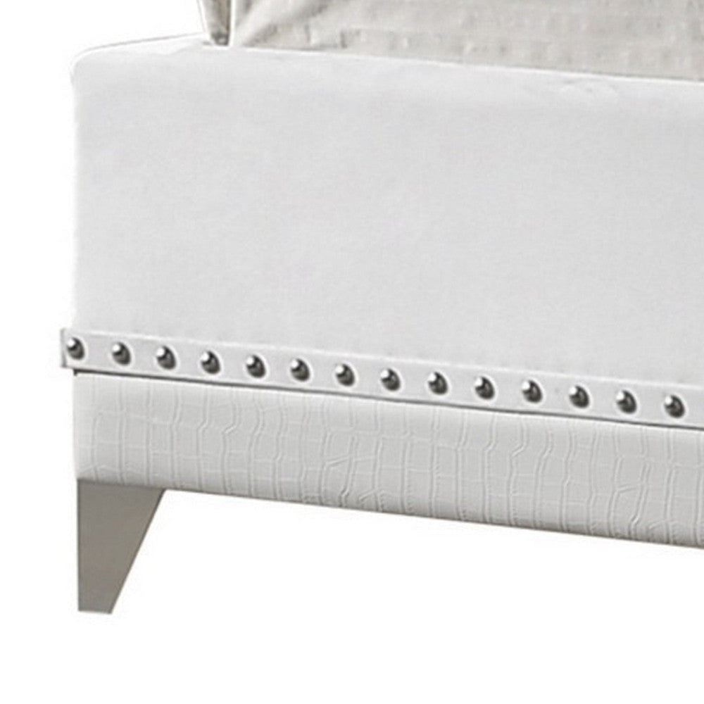 Dini Wingback King Bed Crystal Button Tufting White Velvet Upholstery By Casagear Home