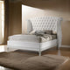 Dini Wingback King Bed, Crystal Button Tufting, White Velvet Upholstery By Casagear Home