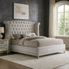 Dini California King Bed, Crystal Button Tufting, White Velvet Upholstery