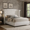 Dini California King Bed, Crystal Button Tufting, White Velvet Upholstery