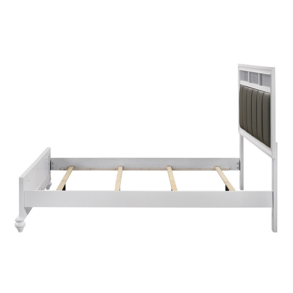 Dini Queen Panel Bed Glitter Headboard Channeled Metallic Gray Upholstery BM302876