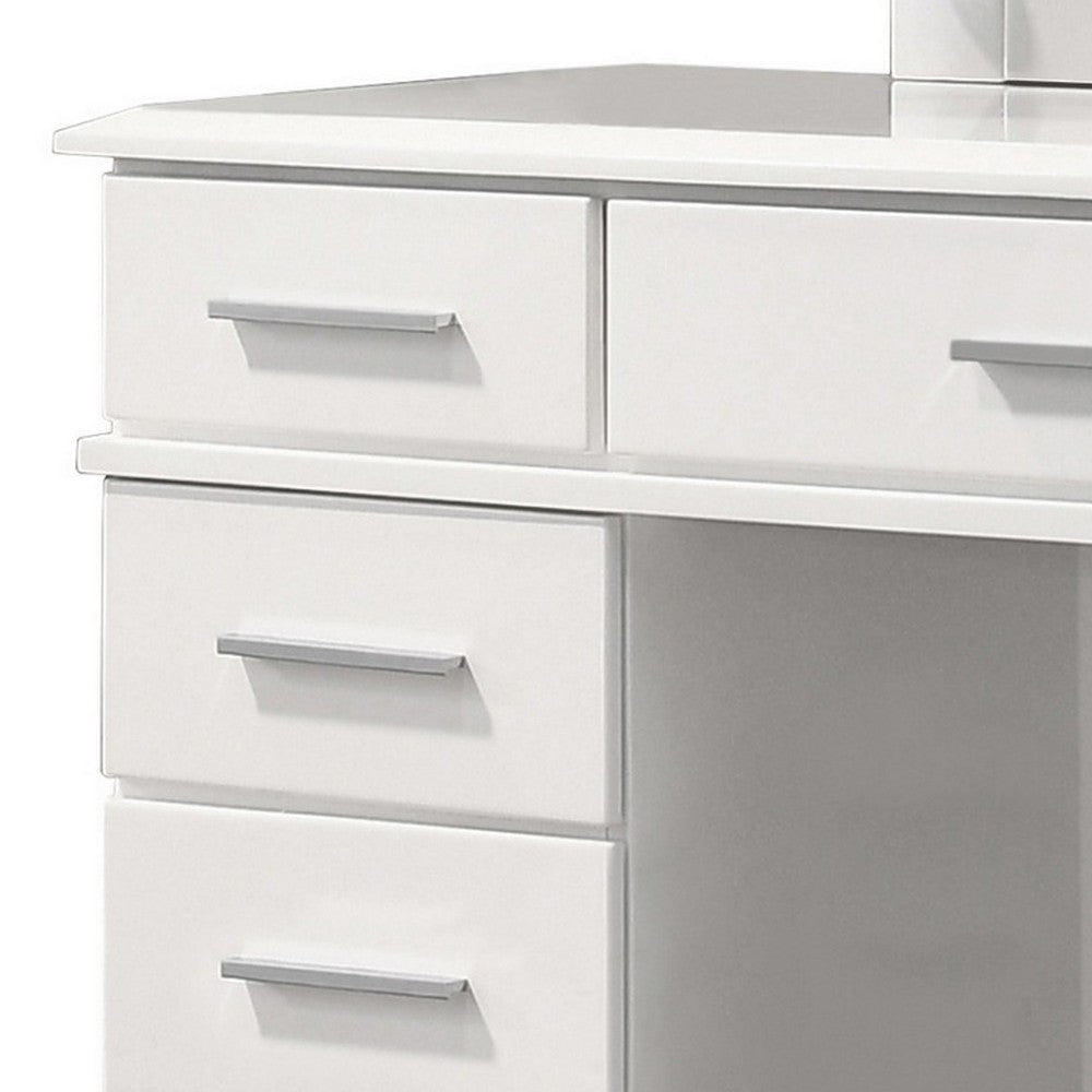Sok 60 Inch 9 Drawer Vanity Desk with LED Lighted Mirror Glossy White Wood BM302881