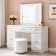 Sok 60 Inch 9 Drawer Vanity Desk with LED Lighted Mirror, Glossy White Wood