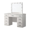 Sok 60 Inch 9 Drawer Vanity Desk with LED Lighted Mirror, Glossy White Wood