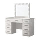 Sok 60 Inch 9 Drawer Vanity Desk with LED Lighted Mirror, Glossy White Wood