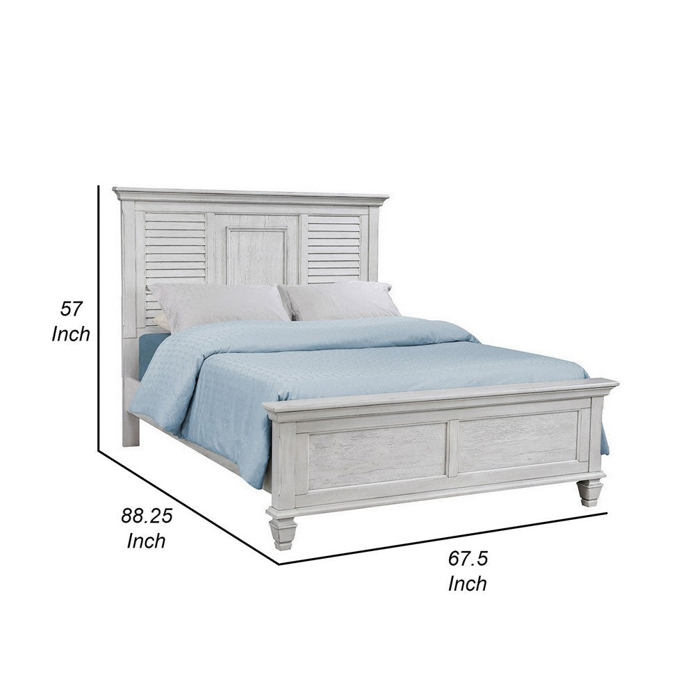 Eli Queen Panel Bed Pine Wood Shutter Headboard Molded Trim Antique White By Casagear Home BM302887