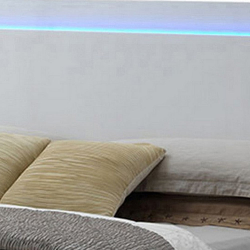 Sok Queen Panel Bed with LED Headboard Low Profile Footboard Glossy White BM302897
