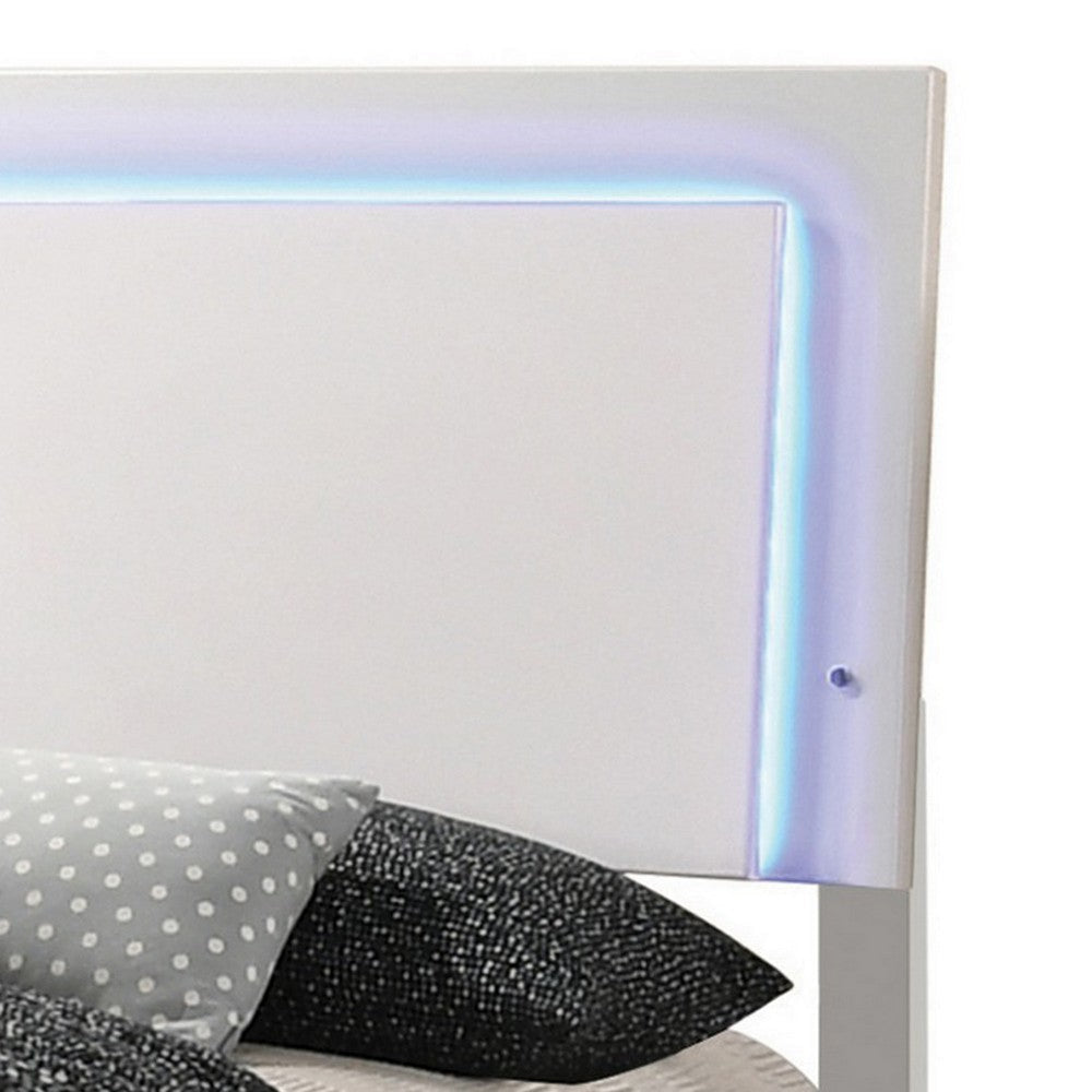 Sok Full Panel Bed with LED Headboard Low Profile Footboard Glossy White BM302900