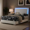 Sok Full Panel Bed with LED Headboard, Low Profile Footboard, Glossy White
