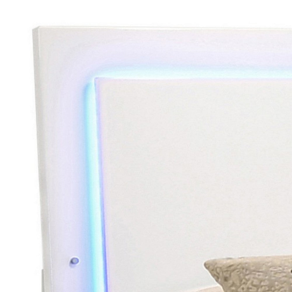 Sok Twin Panel Bed with LED Headboard Low Profile Footboard Glossy White BM302901