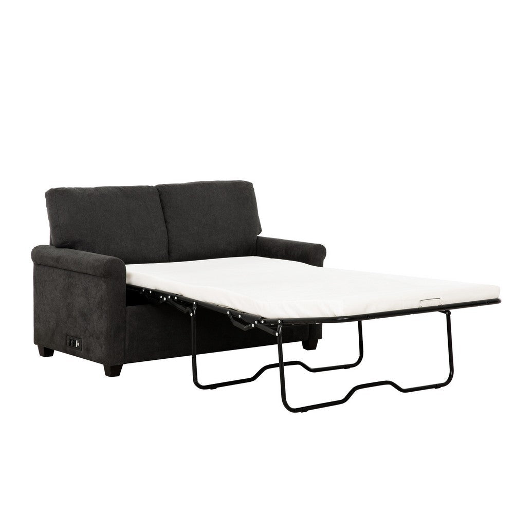 54 Inch Plush Convertible Sofa Bed with Rolled Arms USB Ports Dark Gray BM302905