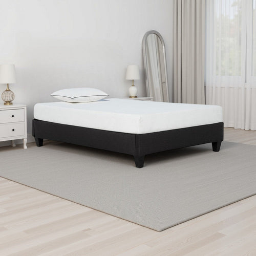 Twin Size Platform Bed Frame, Low Profile. Dark Gray Upholstery