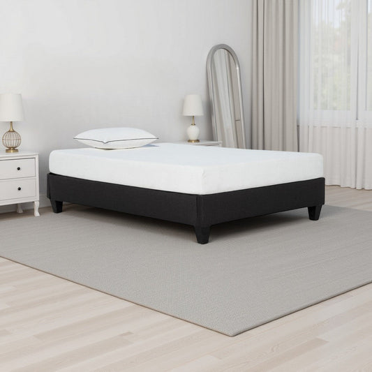 Twin Size Platform Bed Frame, Low Profile. Dark Gray Upholstery