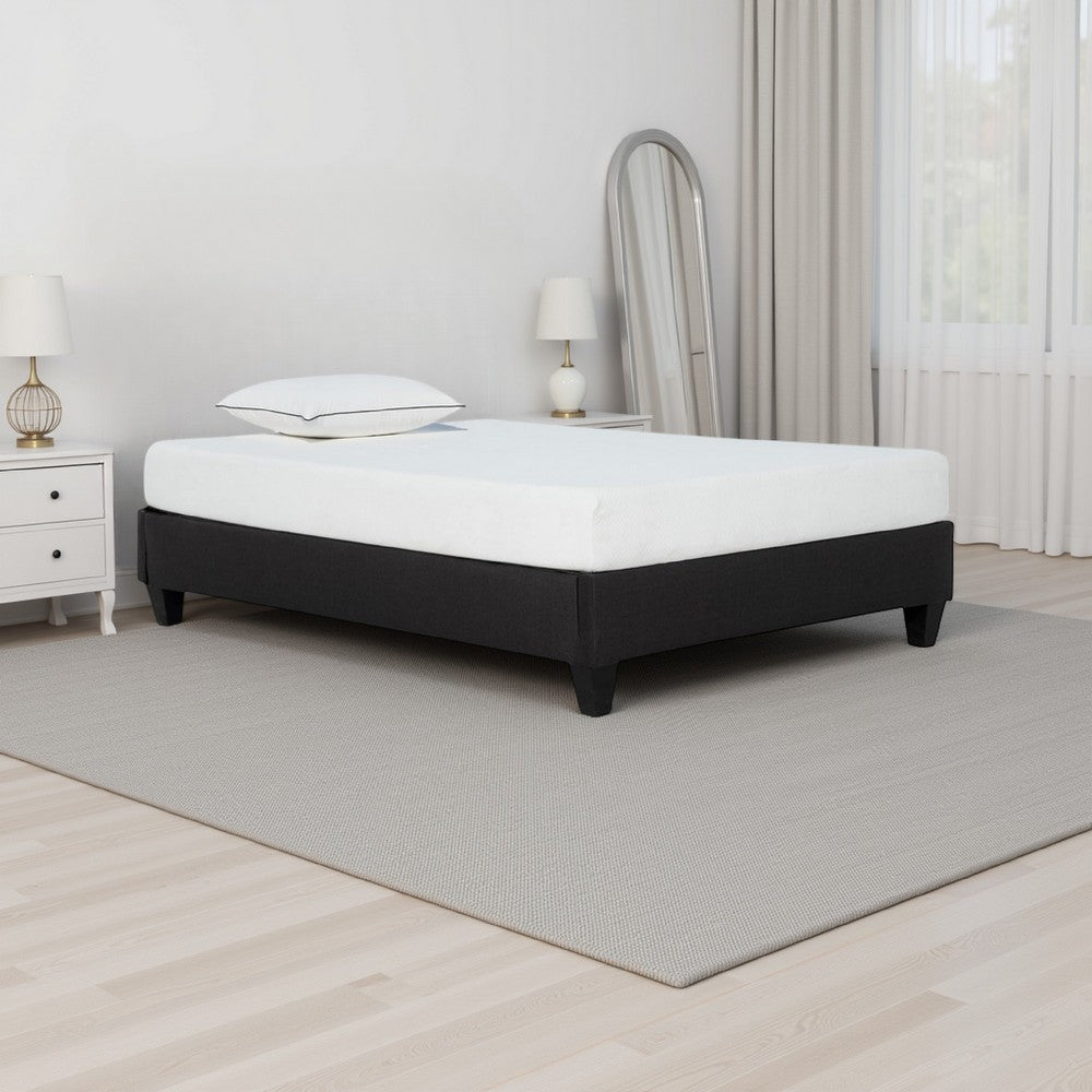 Twin Size Platform Bed Frame, Low Profile. Dark Gray Upholstery
