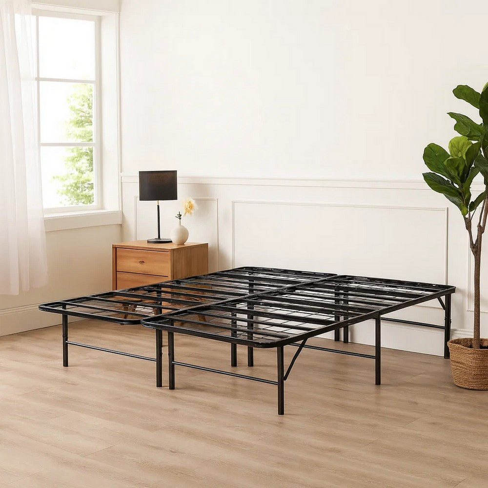 Full Size Bed Frame Foundadtion, Metal Base, Under Bed Storage Space, Black