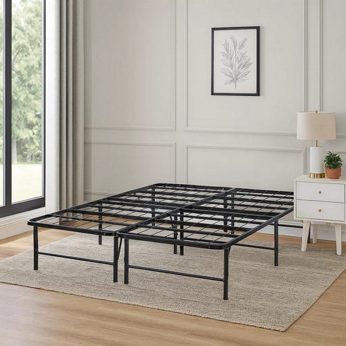 Full Size Bed Frame Foundadtion, Metal Base, Under Bed Storage Space, Black
