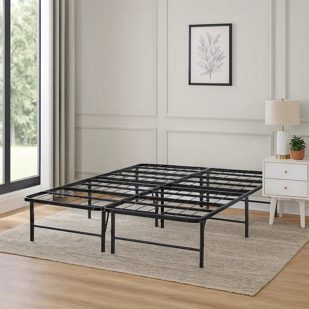 Full Size Bed Frame Foundadtion, Metal Base, Under Bed Storage Space, Black