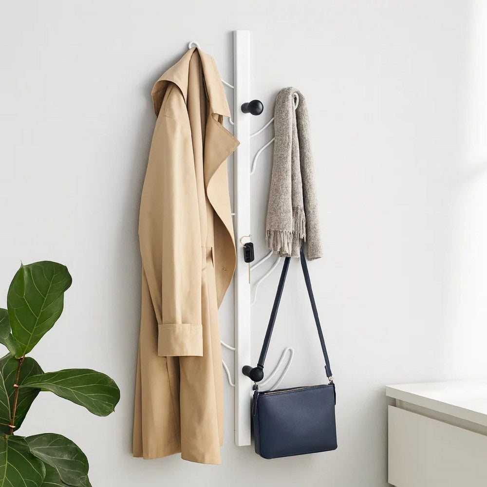 34 Inch Wall Mounted Coat and Hat Rack with 8 Hooks, Silver Metal Frame By Casagear Home