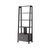 70 Inch Ladder Bookcase with Double Door Cabinet, 3 Shelves, Gray, Black By Casagear Home