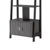 70 Inch Ladder Bookcase with Double Door Cabinet, 3 Shelves, Gray, Black By Casagear Home