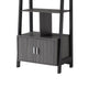 70 Inch Ladder Bookcase with Double Door Cabinet, 3 Shelves, Gray, Black By Casagear Home