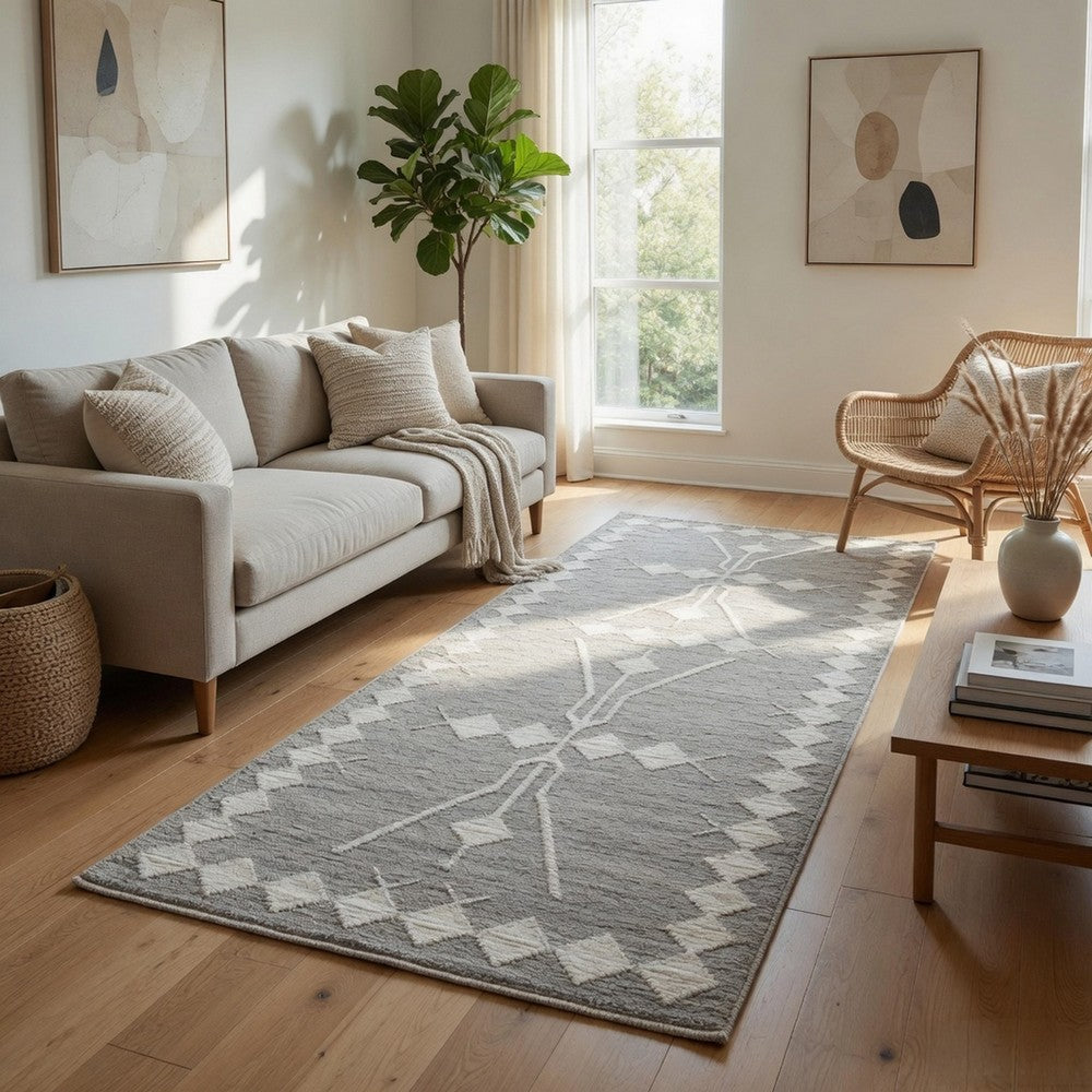 Modern 3 x 8 Runner Area Rug, Handwoven Geometric Pattern, Gray, Multicolor By Casagear Home