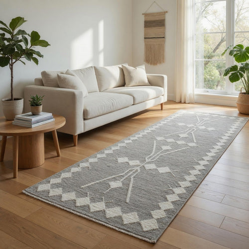 Modern 3 x 8 Runner Area Rug, Handwoven Geometric Pattern, Gray, Multicolor By Casagear Home
