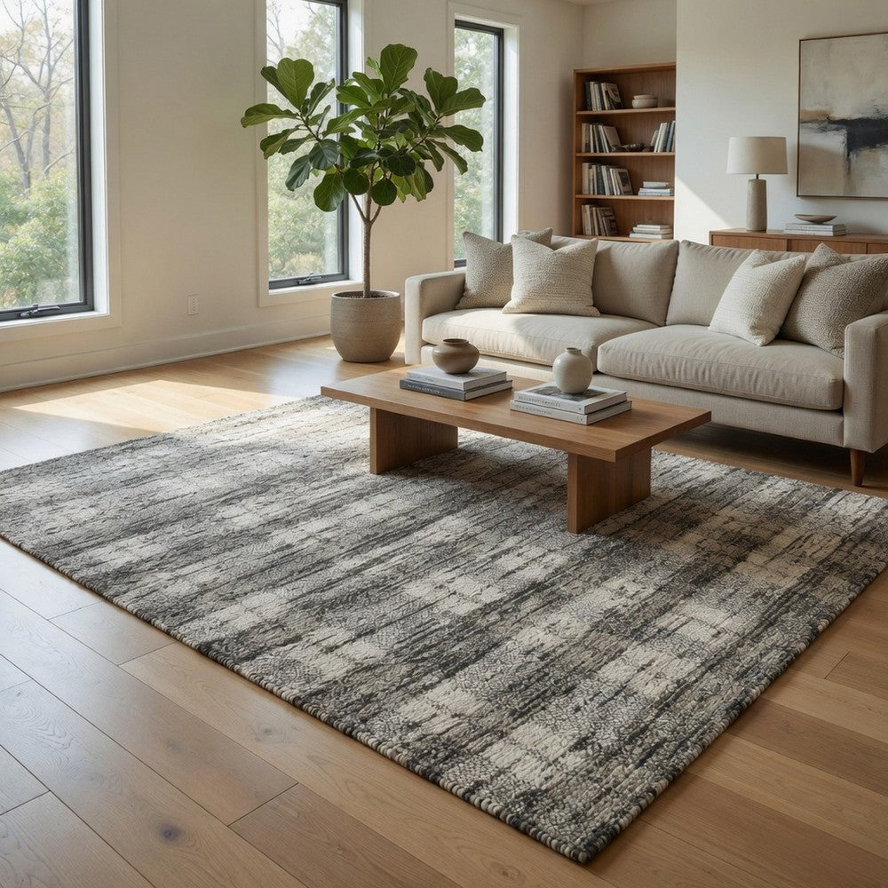 Okia 8 x 10 Large Handwoven Area Rug, Distressed Wool Stripes, Green, Brown By Casagear Home