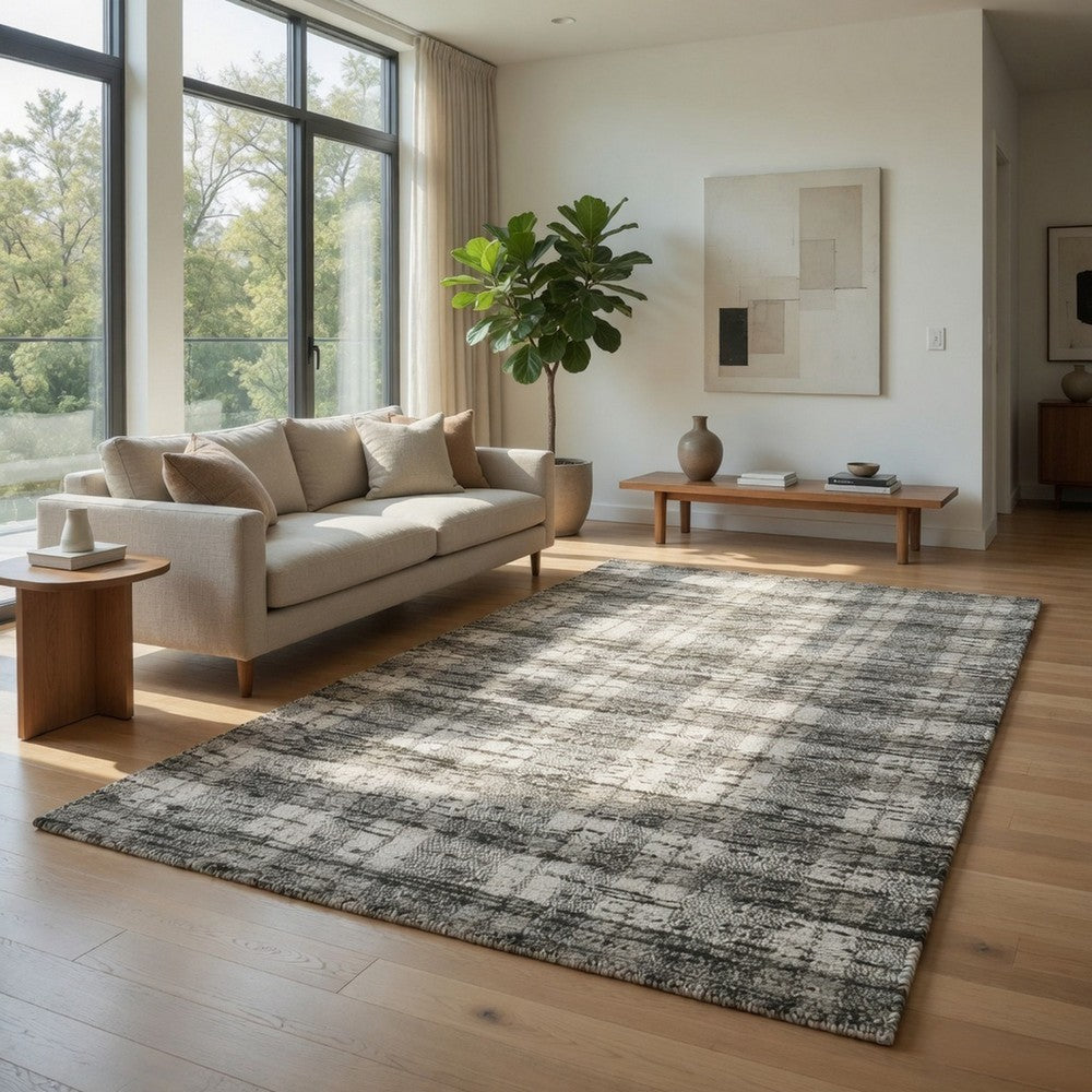 Okia 8 x 10 Large Handwoven Area Rug, Distressed Wool Stripes, Green, Brown By Casagear Home