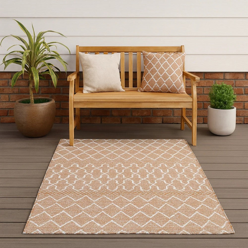 Solk 2 x 3 Small Area Rug, Woven Polyester, Moroccan Lattice, Ivory, Brown By Casagear Home