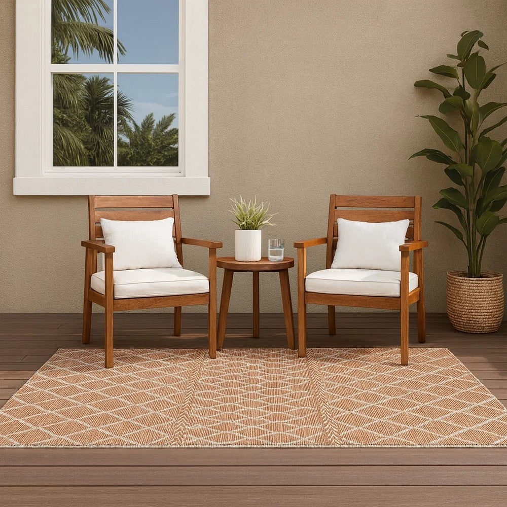 Solk 2 x 3 Small Area Rug, Woven Polyester, Moroccan Lattice, Ivory, Brown By Casagear Home