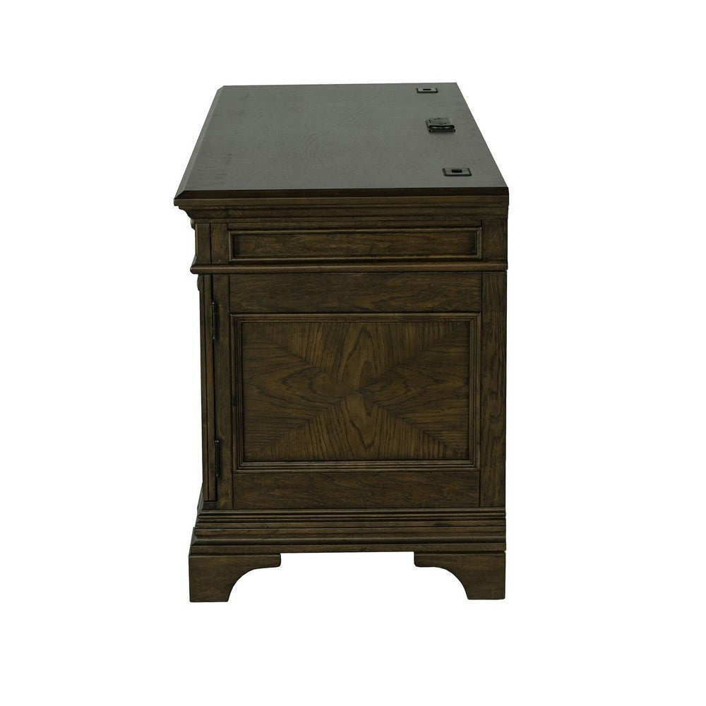 66 Inch Wood Executive Desk 4 Drawers Keyboard Tray Power Outlet Brown BM303123