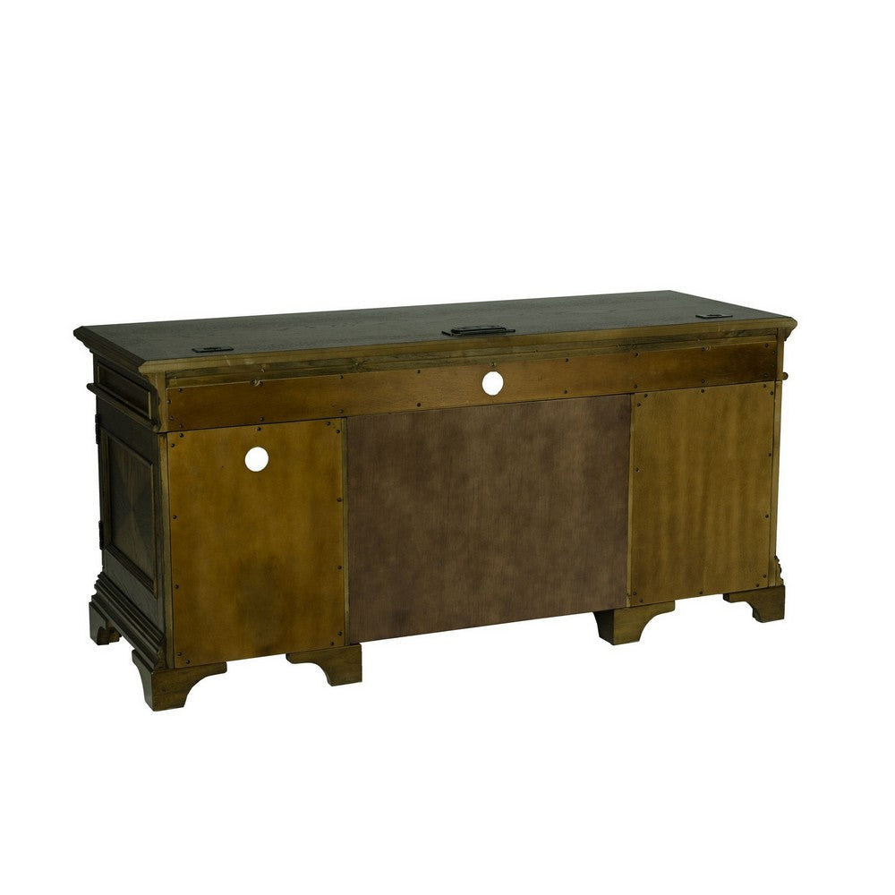 66 Inch Wood Executive Desk 4 Drawers Keyboard Tray Power Outlet Brown BM303123