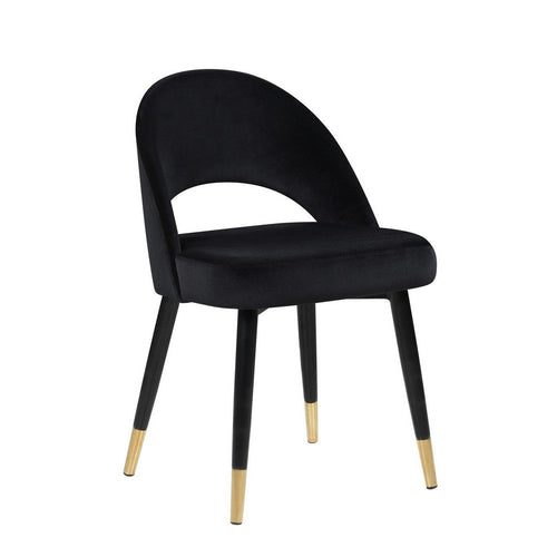 21 Inch Bucket Style Dining Side Chair, Set of 2, Cut Out Back Black Velvet