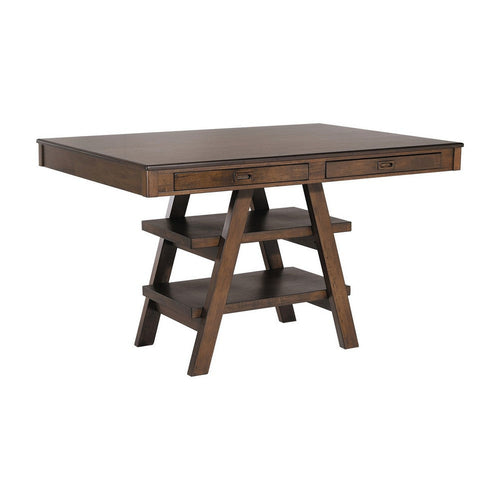 60 Inch Counter Height Dining Table, 2 Drawers, A Frame, Walnut Brown