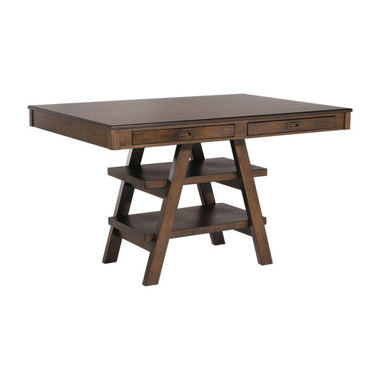 60 Inch Counter Height Dining Table, 2 Drawers, A Frame, Walnut Brown