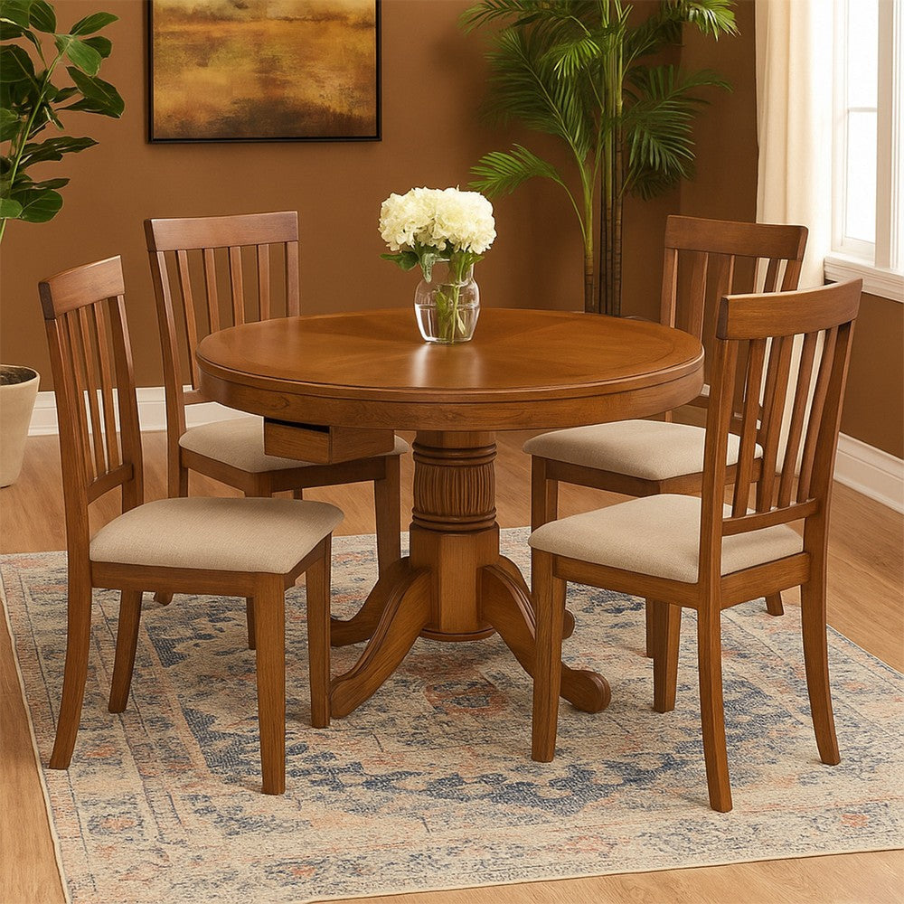 47 Inch Round Poker, Game, Dining Table, Cup Holders, Chip Trays, Oak Brown By Casagear Home