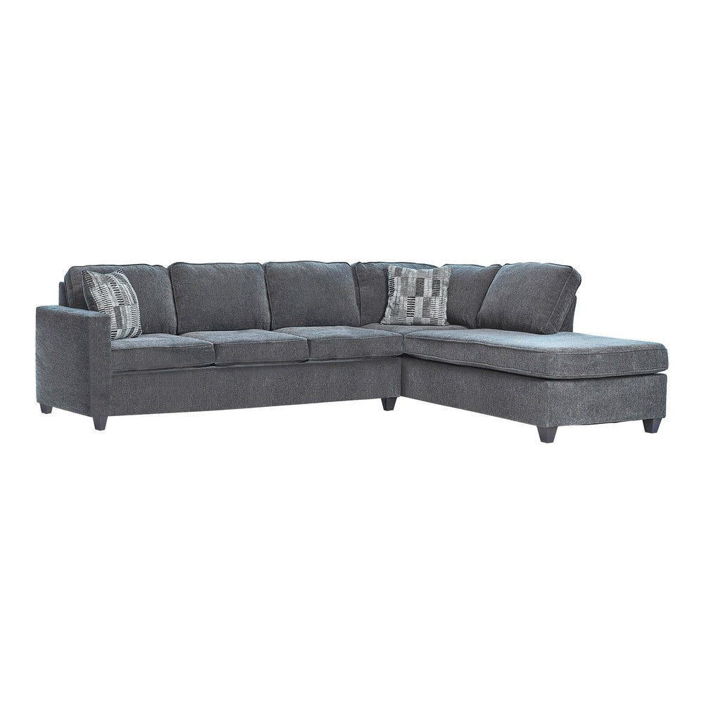 Two Piece Sectional Sofa, Reversible Chaise, Gray Chenille Upholstery