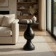 Niko 24 Inch Artisan Round Accent Table, Smooth Pedestal Design, Black Wood By Casagear Home