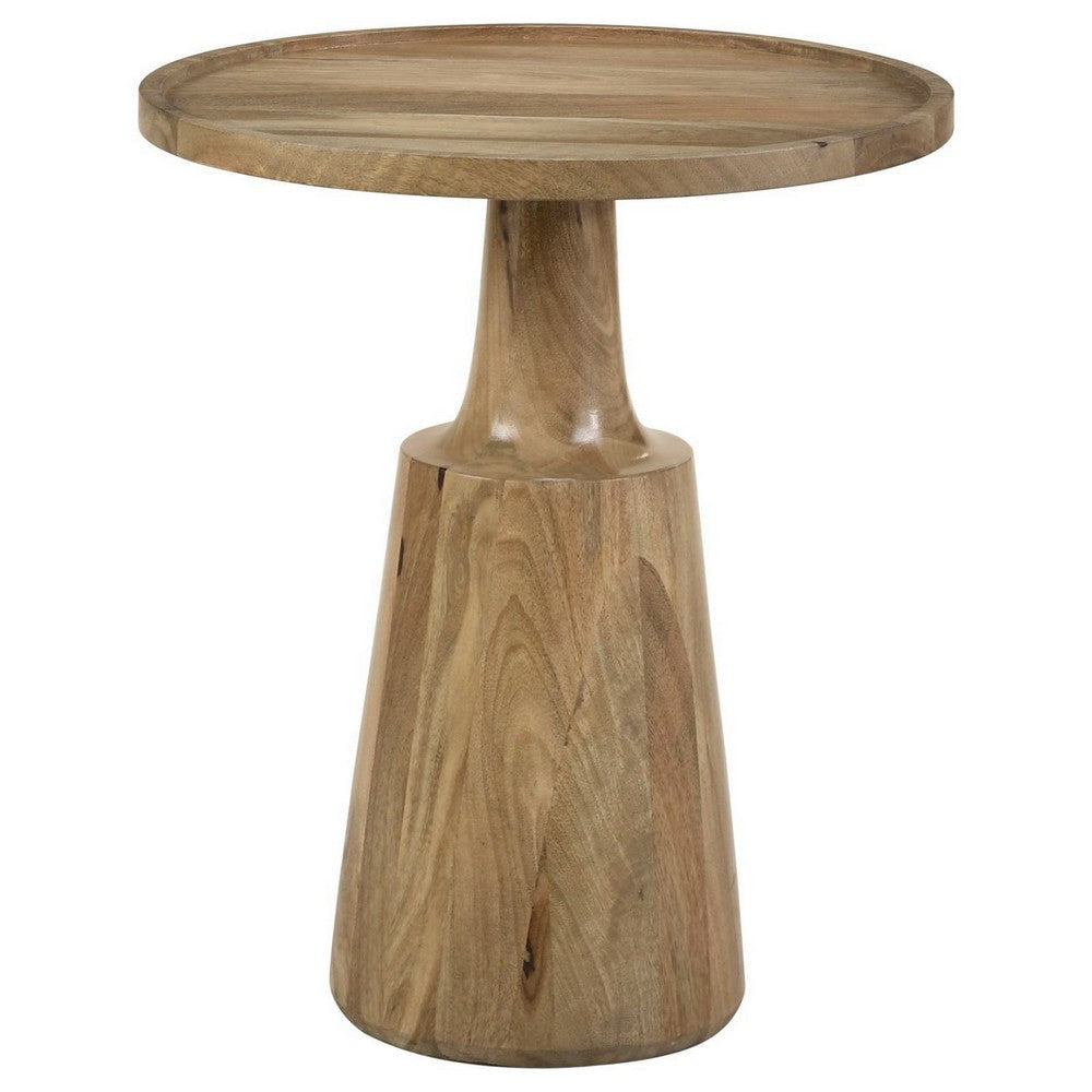 Coch 24 Inch Artisan Accent Table with Round Tabletop Tapered Base Brown By Casagear Home BM303142