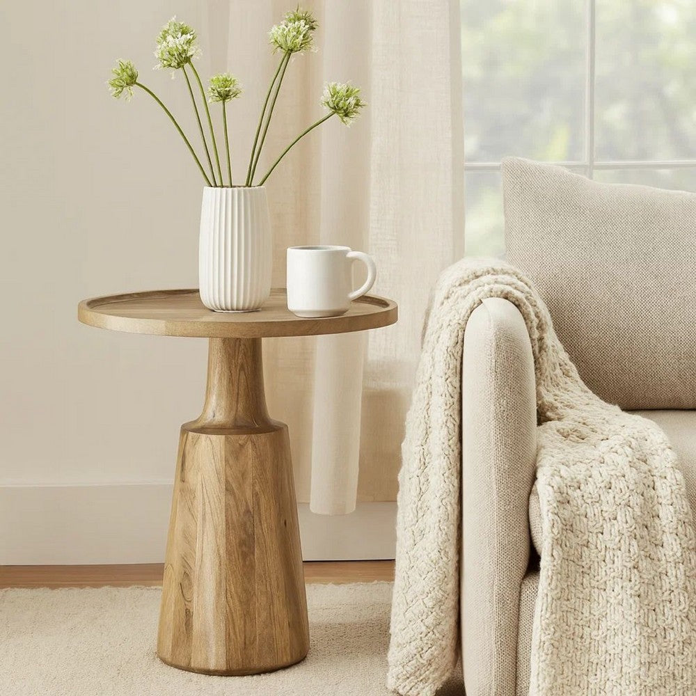 Coch 24" Accent Table, Round Tabletop, Tapered Base, Brown by Casagear Home