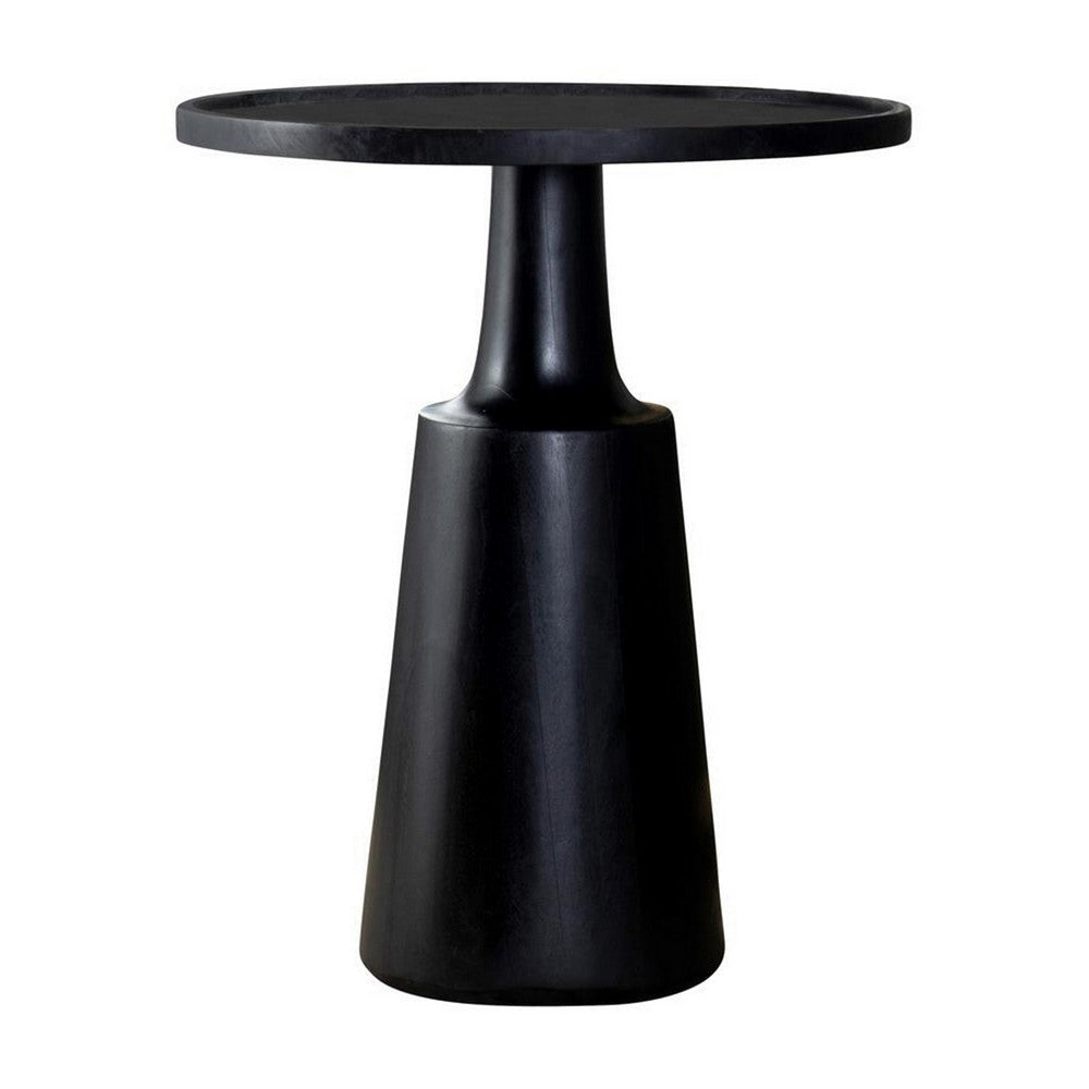 Coch 24 Inch Artisan Accent Table with Round Tabletop, Tapered Base, Black