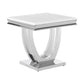 Kas 24 Inch Square End Table, White Stone Top, Polished Chrome Flush Base By Casagear Home