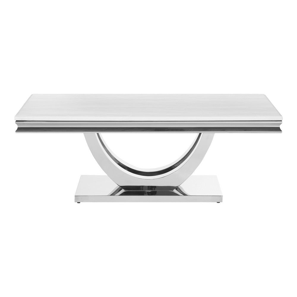 Kas 51 Inch Rectangular Coffee Table White Stone Top Polished Chrome Base By Casagear Home BM303145