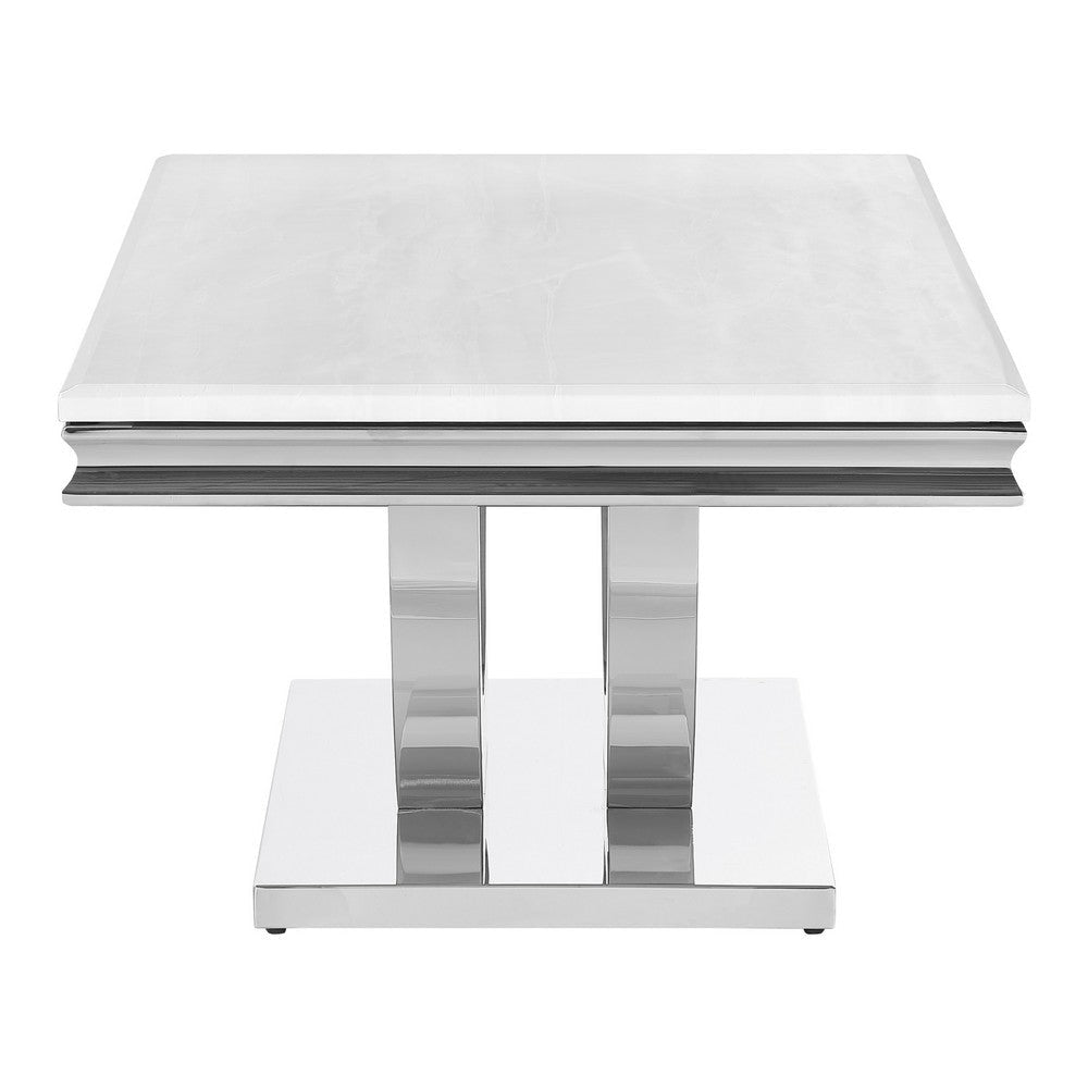 Kas 51 Inch Rectangular Coffee Table White Stone Top Polished Chrome Base By Casagear Home BM303145