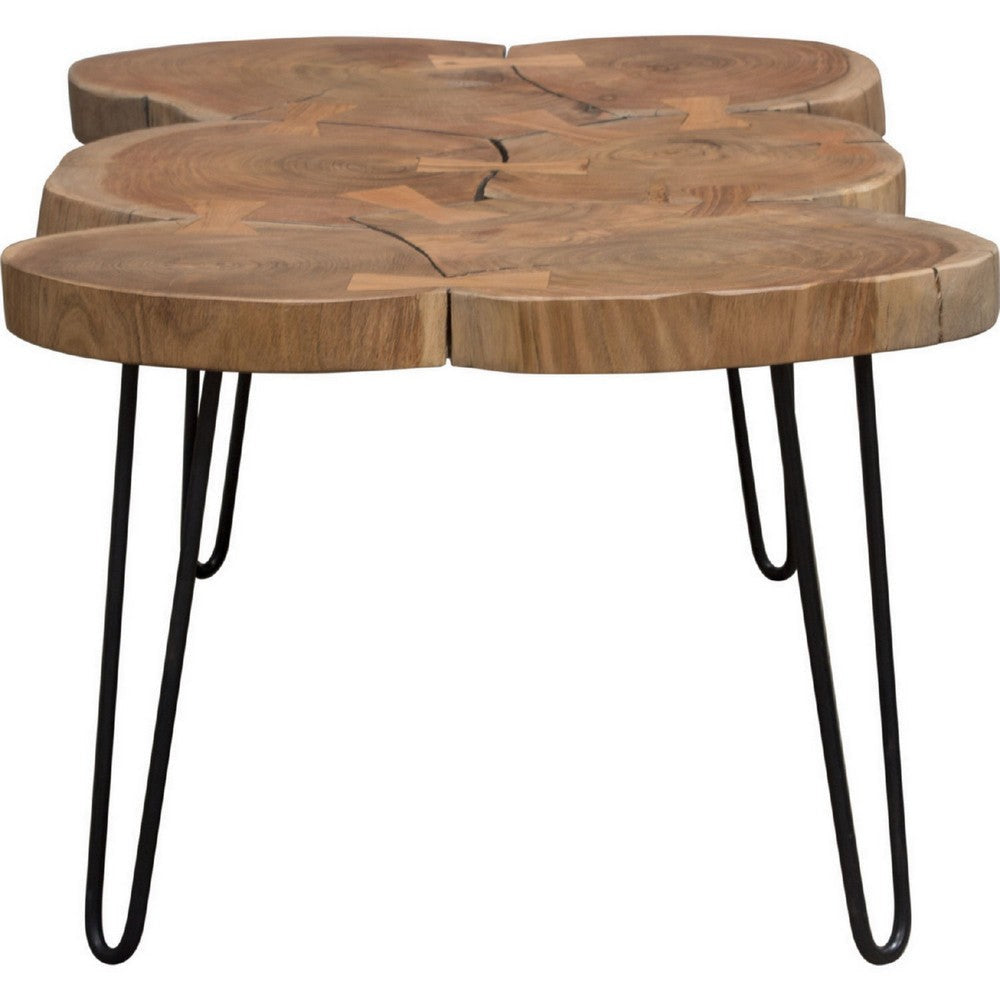 39 Inch Rectangular Coffee Table Live Edge Wood Top Metal Legs Brown By Casagear Home BM303150