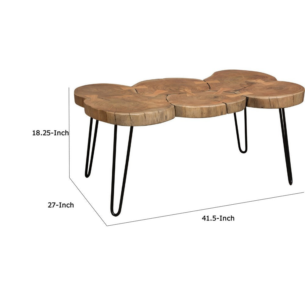 39 Inch Rectangular Coffee Table Live Edge Wood Top Metal Legs Brown By Casagear Home BM303150