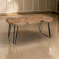 39 Inch Rectangular Coffee Table, Live Edge Wood Top, Metal Legs, Brown By Casagear Home